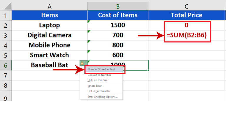 number as text in excel error
