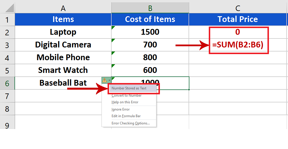 How To Fix Number Stored As Text Error In Excel