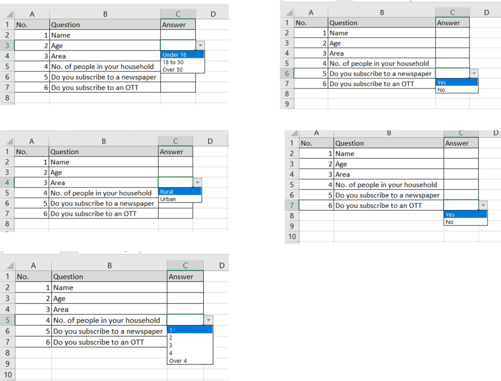 how to create a form in excel with dropdowns