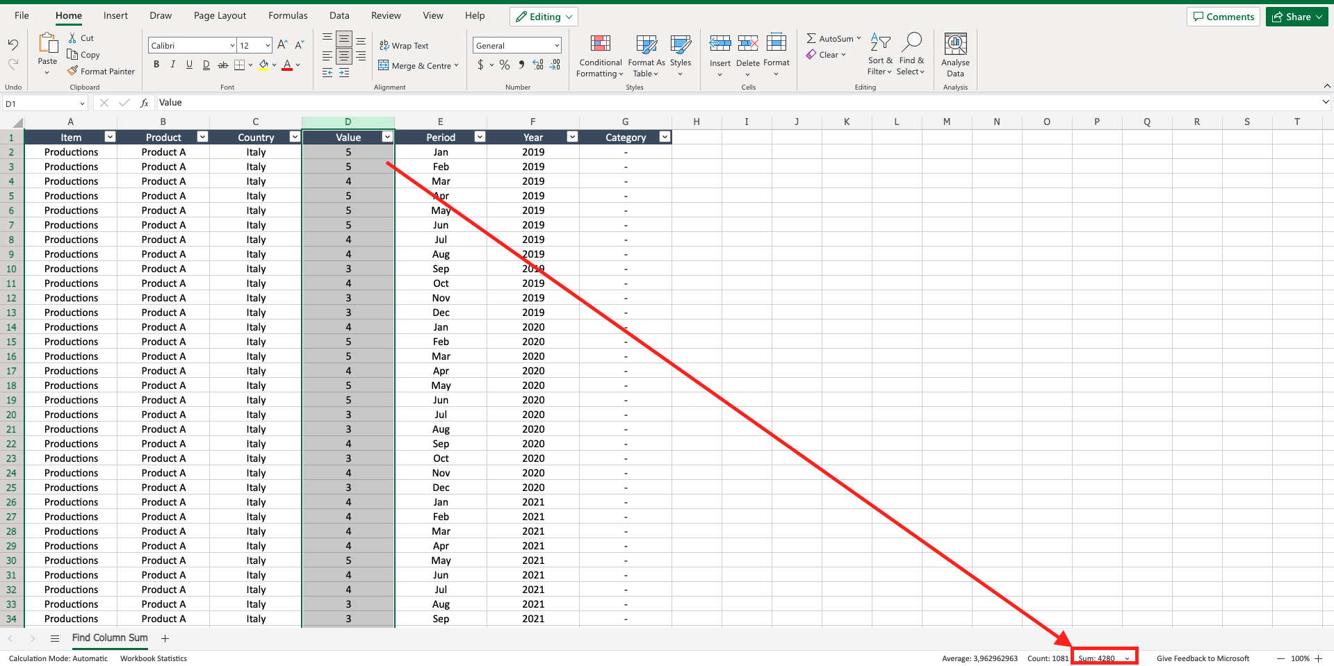 How Do I Add The Sum Of A Column In Numbers