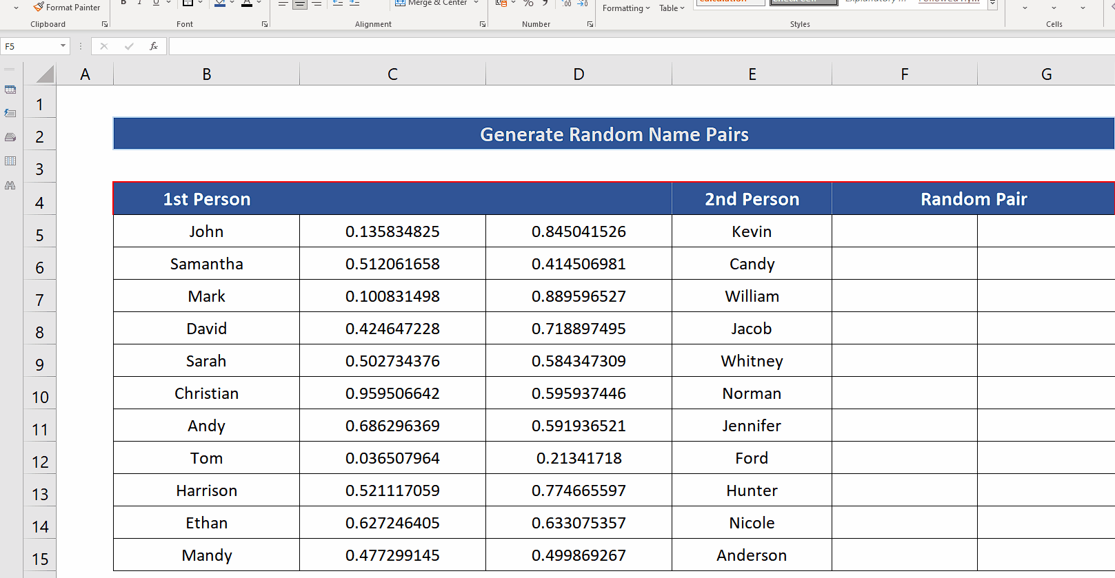 How To Generate Random Name Pairs In Excel SpreadCheaters