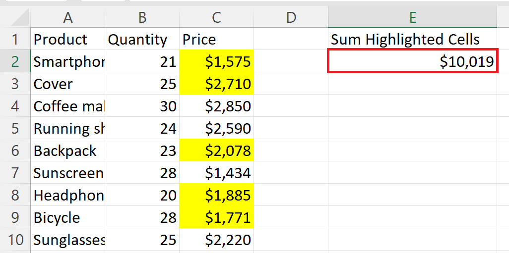 Can You Sum Highlighted Cells In Excel