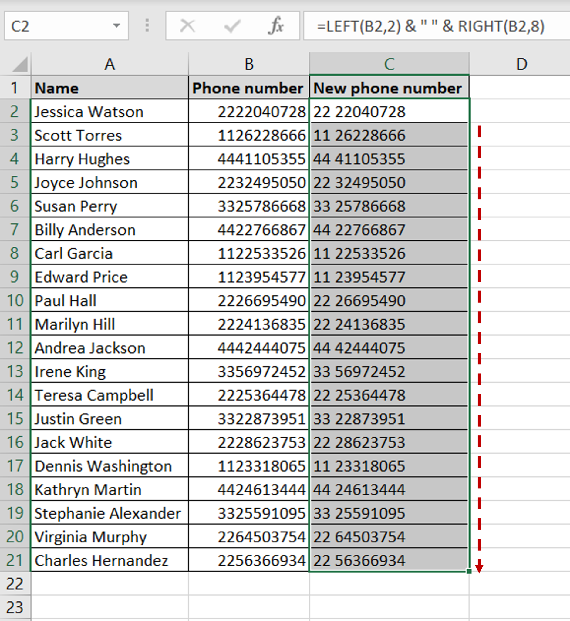 How To Add A Space Between Text In Multiple Cells In Excel