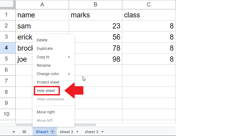 How To Hide Sheets In Google Sheets