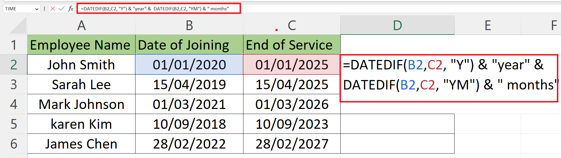 How To Calculate The Length Of Service In Microsoft Excel | SpreadCheaters