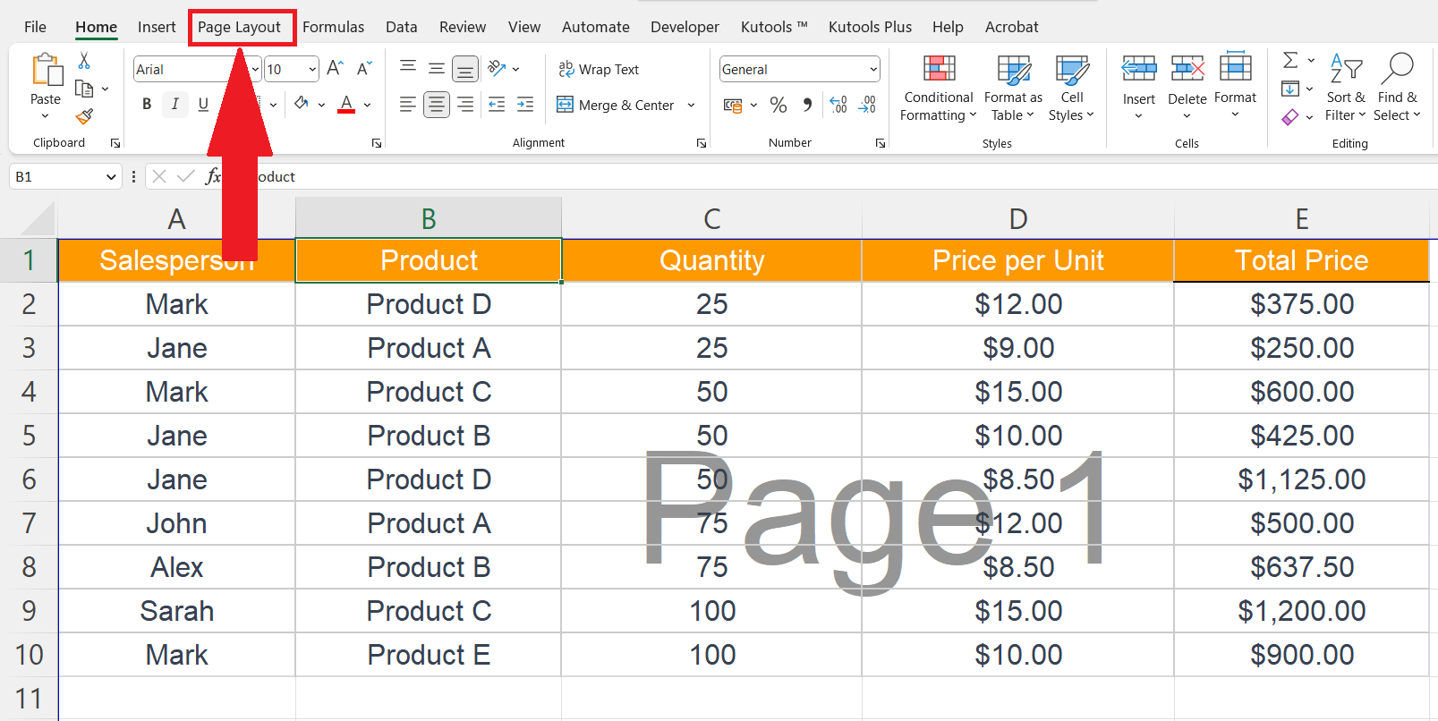 how to remove page title in excel