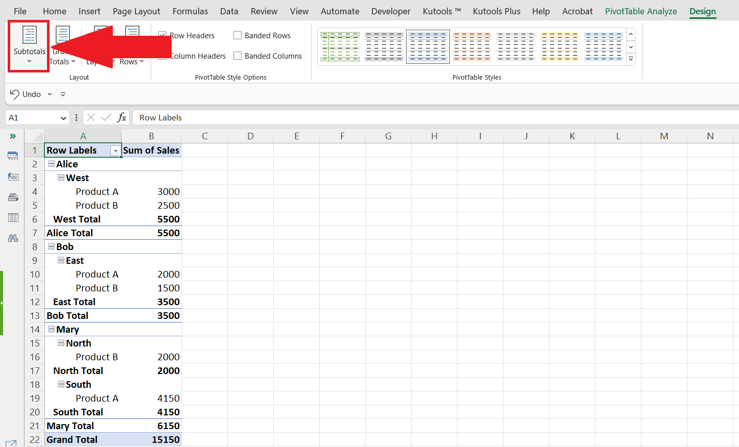 How To Remove Subtotals From A Pivot Table In Microsoft Excel 