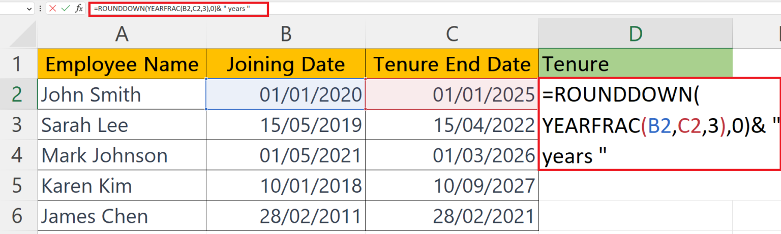 How To Calculate Tenure In Years And Months In Microsoft Excel ...