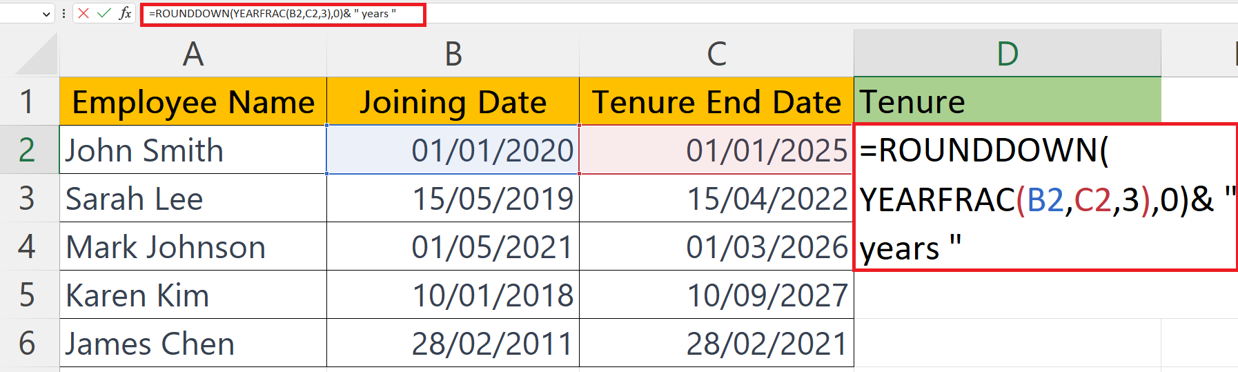How To Calculate Tenure In Years And Months In Microsoft Excel