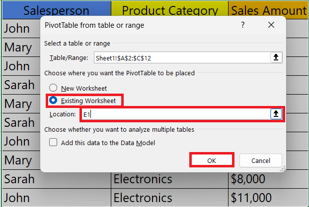 add second worksheet to pivot table