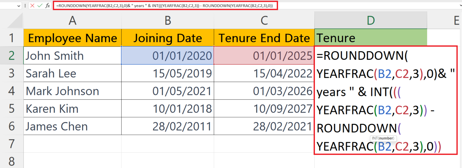 How To Calculate Tenure In Years And Months In Microsoft Excel ...