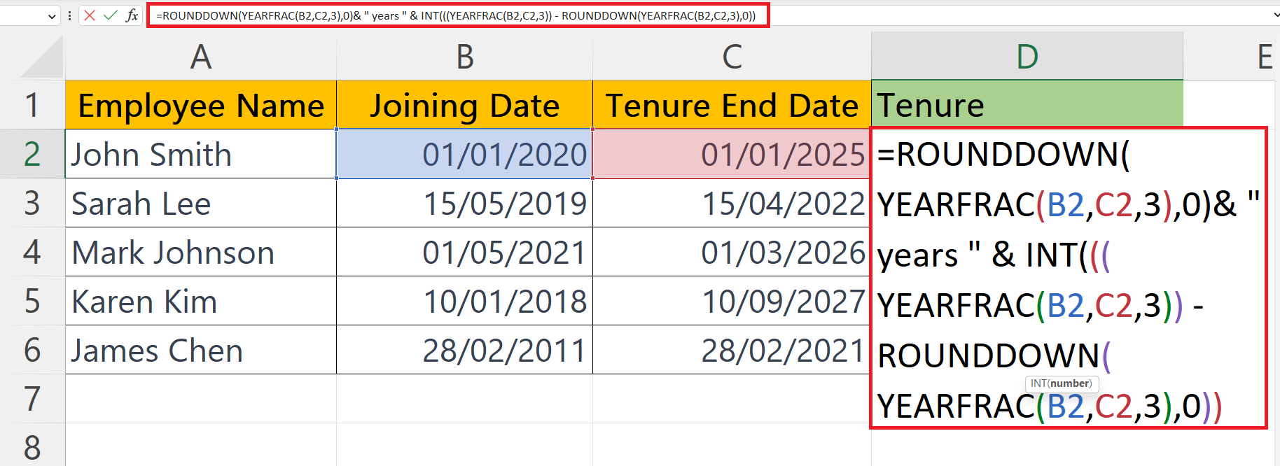 How To Calculate Tenure In Years And Months In Microsoft Excel ...