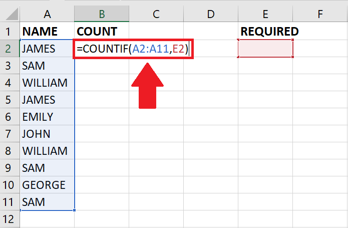 How To Count A List Of Names In Excel