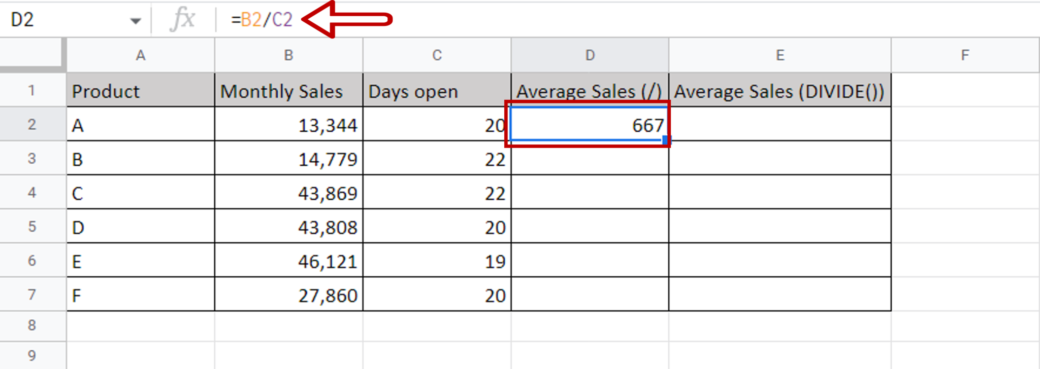 How To Divide On Google Sheets | SpreadCheaters