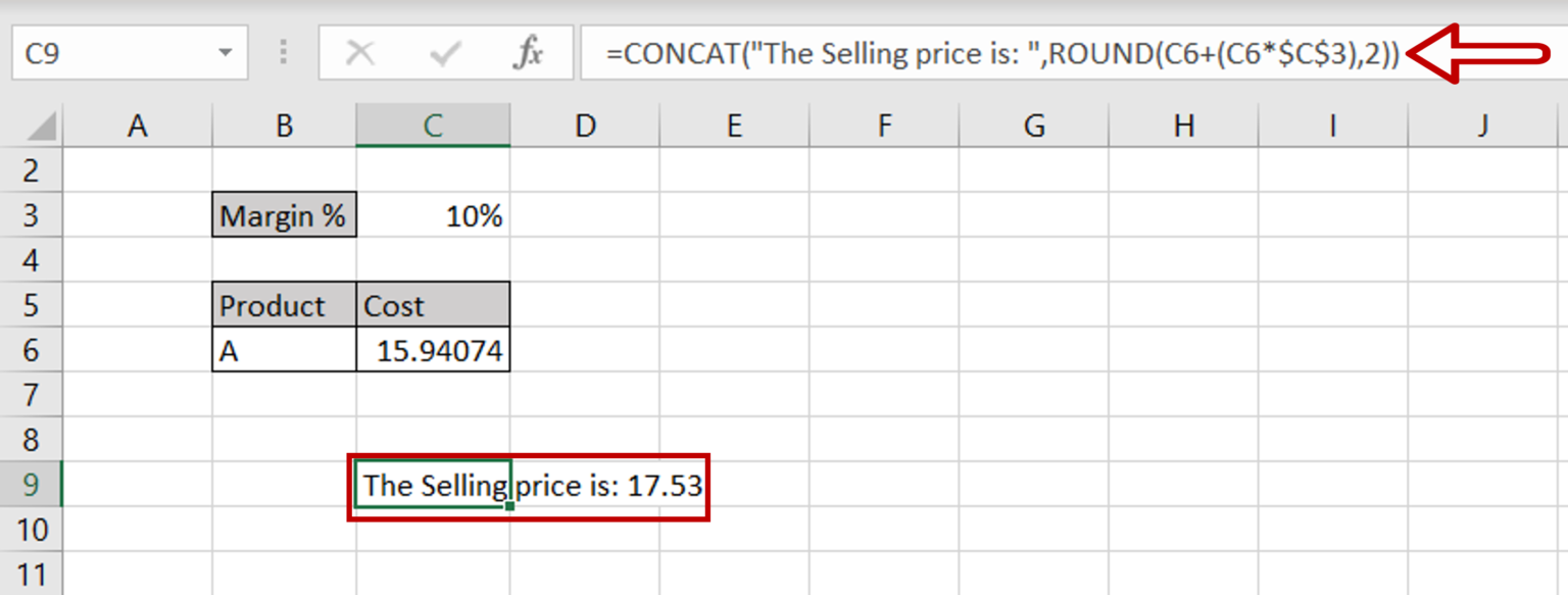 excel add formula after text