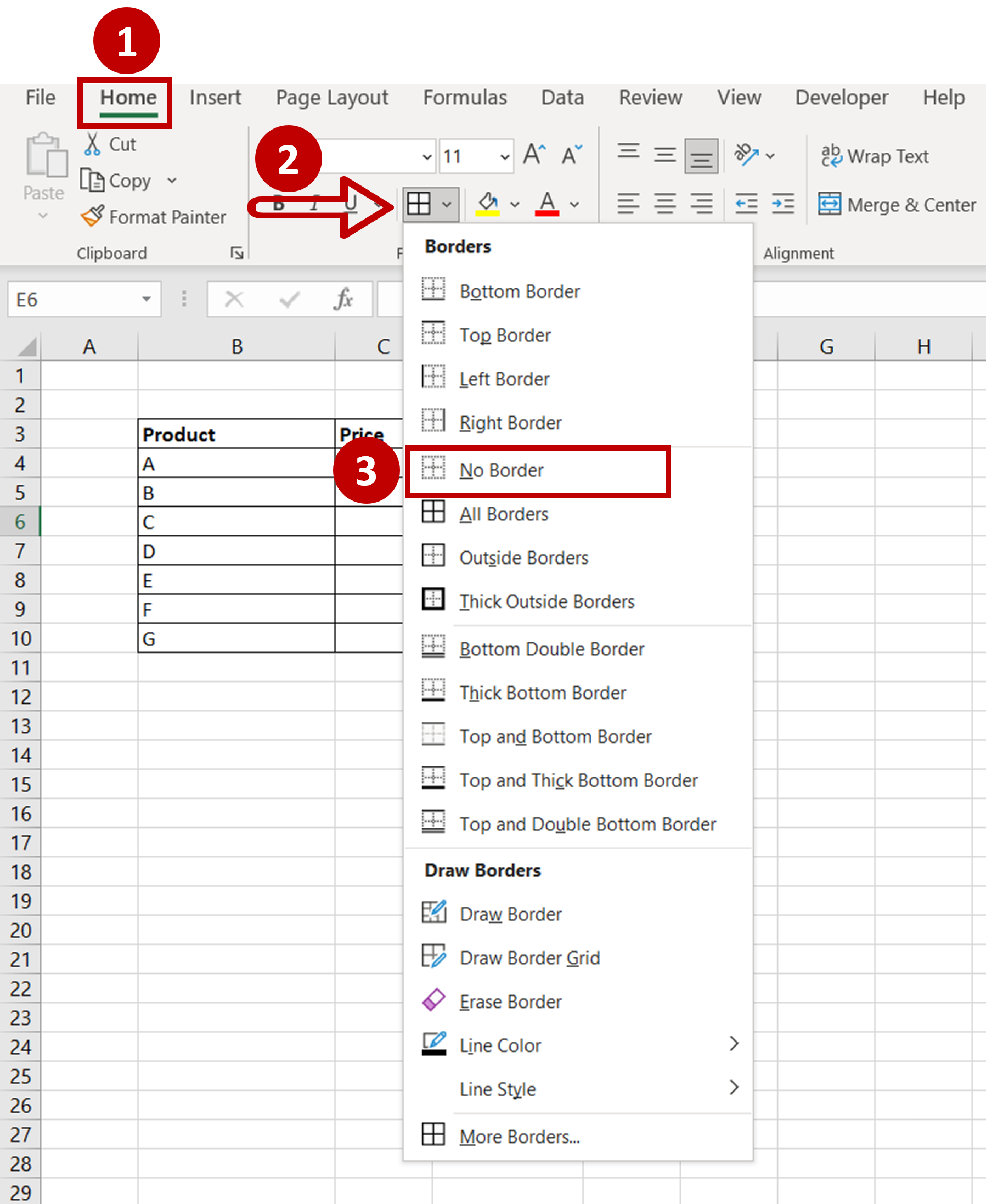 Option 1 Step 1 – How To Remove Cell Borders In Excel 