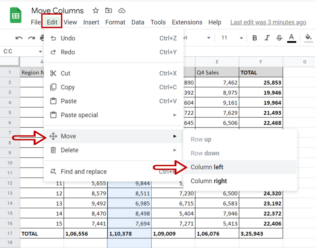 How To Move Columns In Google Sheets | SpreadCheaters