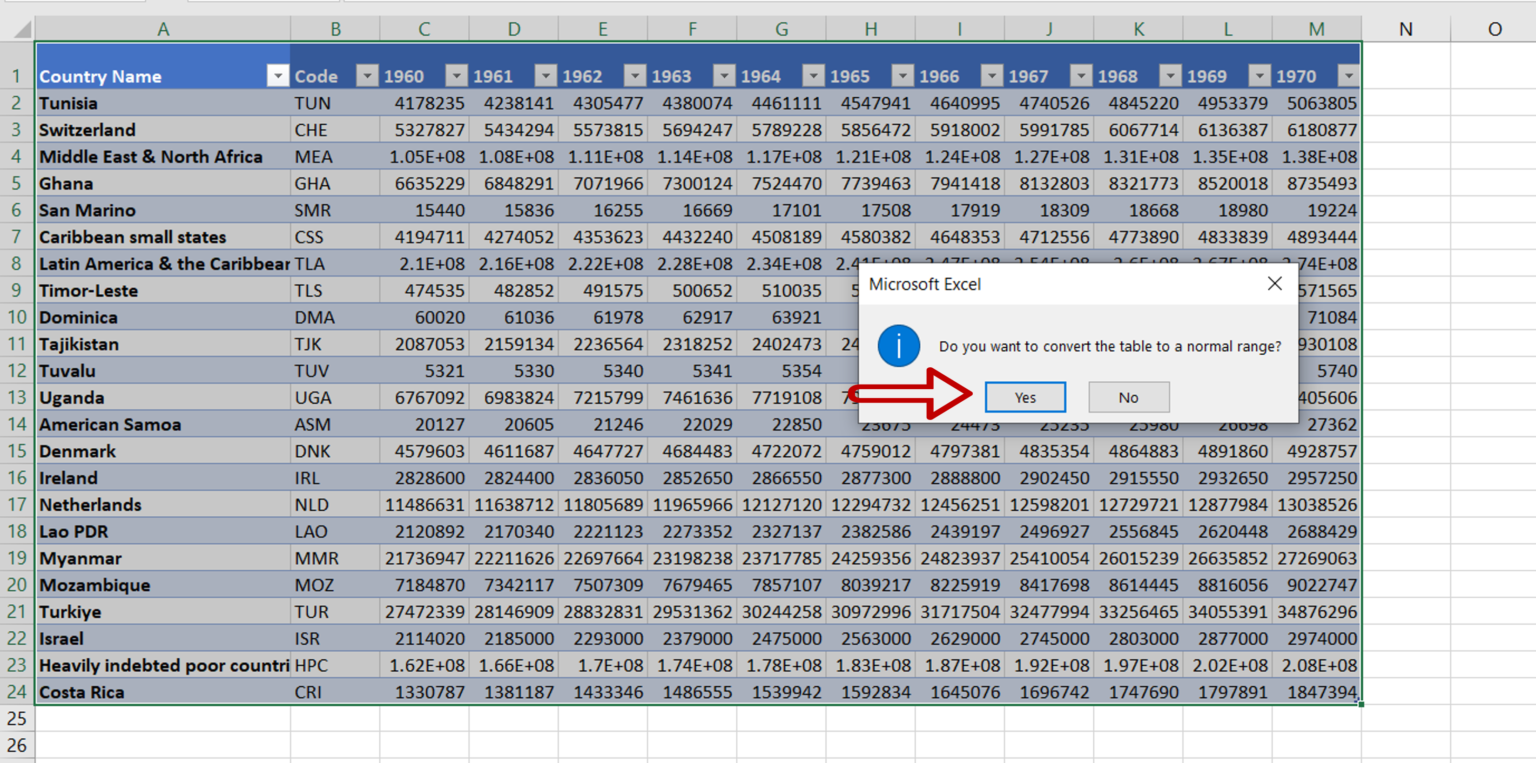 How to remove a table from excel spreadcheaters