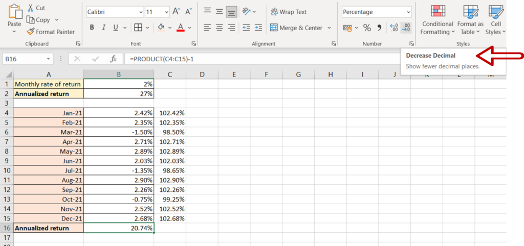 How To Calculate Annualized Returns From Monthly Returns In Excel ...