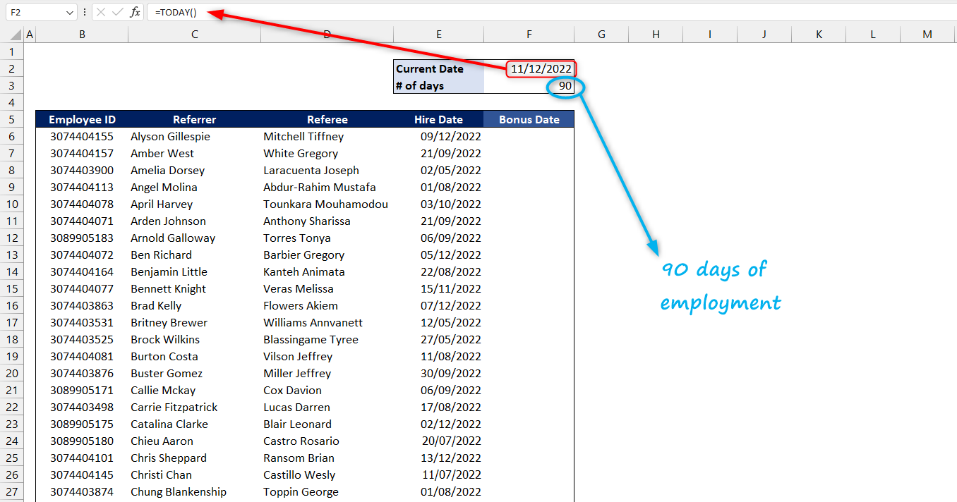 How to calculate 90 days of employment in excel spreadcheaters