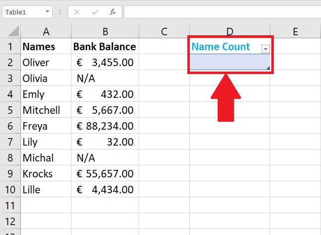 How To Count Names In A List In Excel