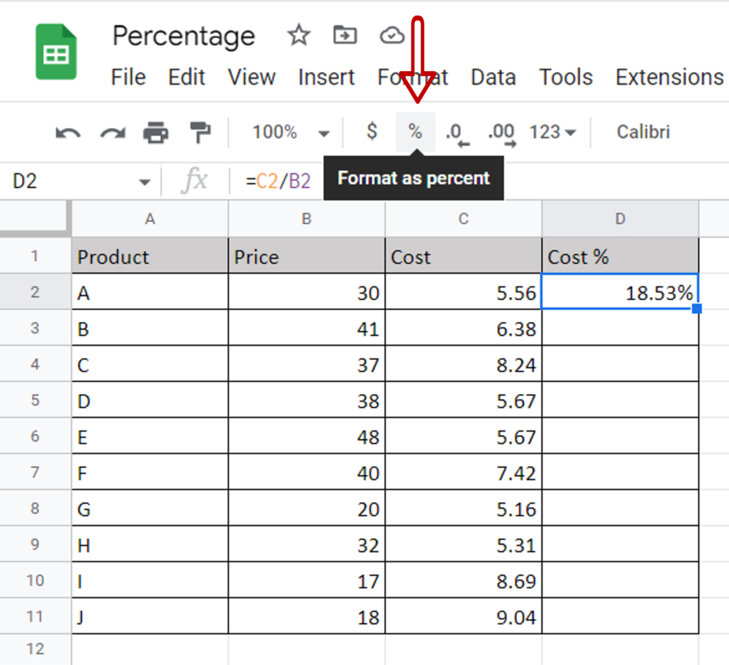 How Do I Calculate A Percentage In Google Sheets