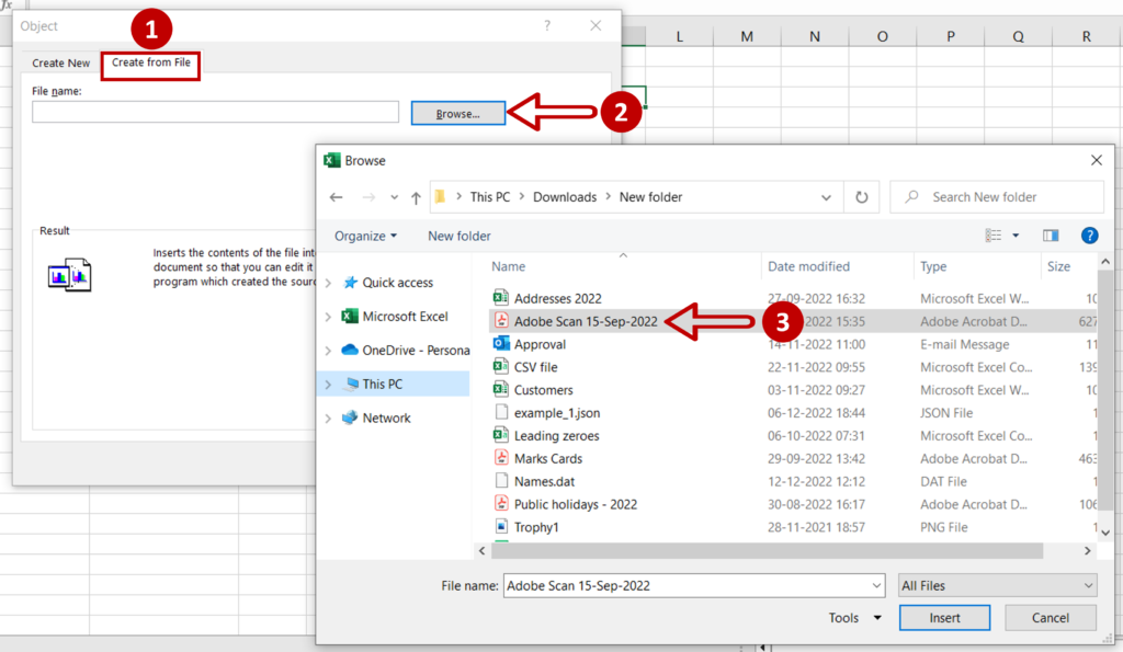 how to put pdf file in excel