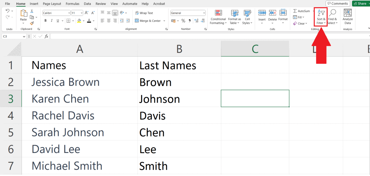 How To Sort Data By Last Names In Microsoft Excel Spreadcheaters 1506