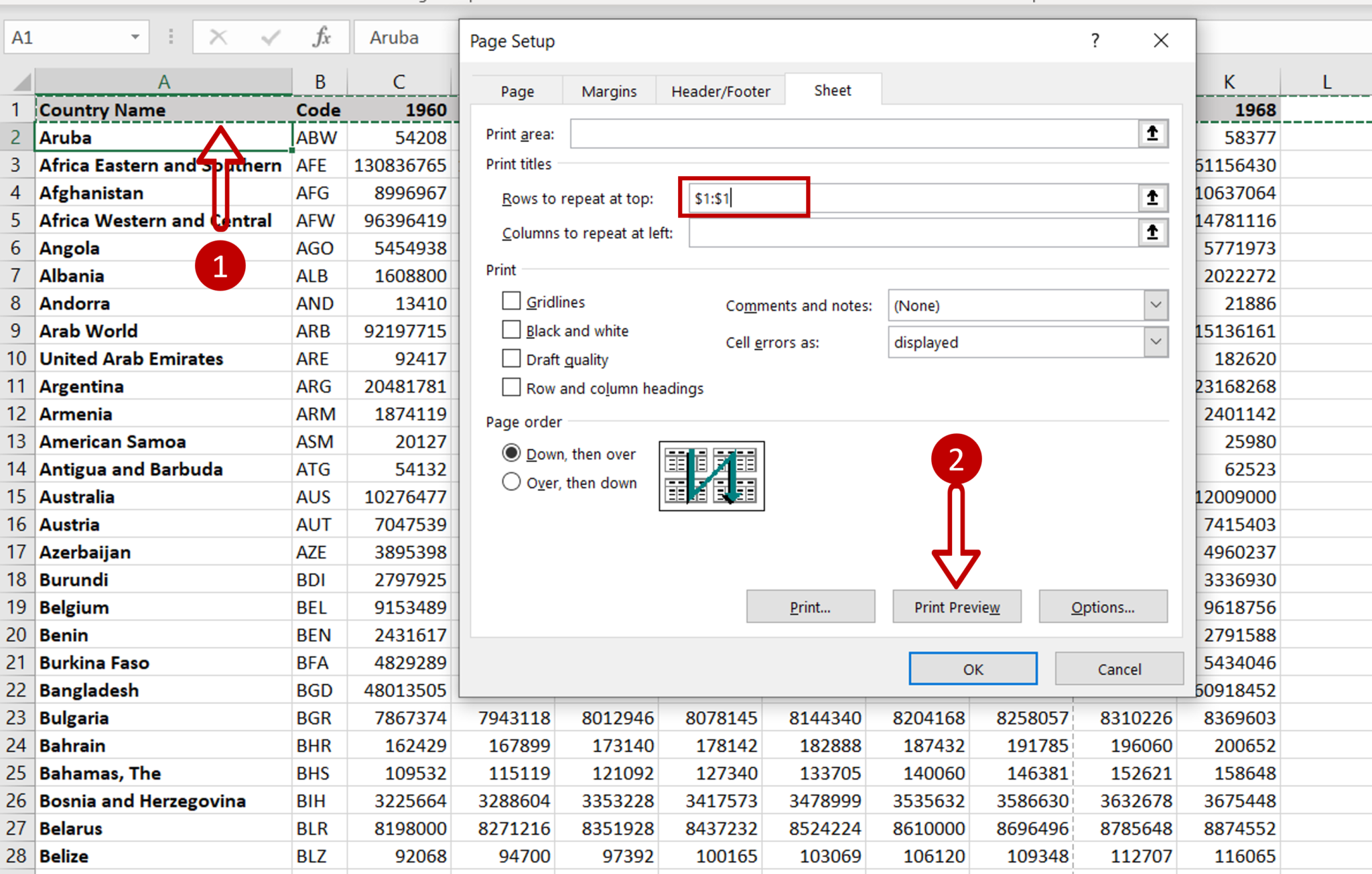 How To Repeat Row Header In Excel Spreadcheaters 0569