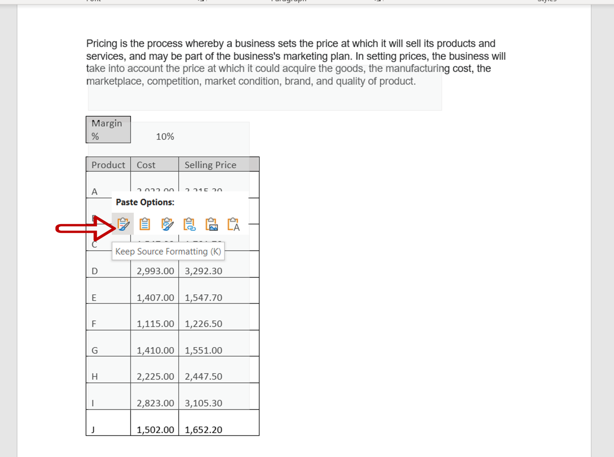 How to paste from excel to word spreadcheaters