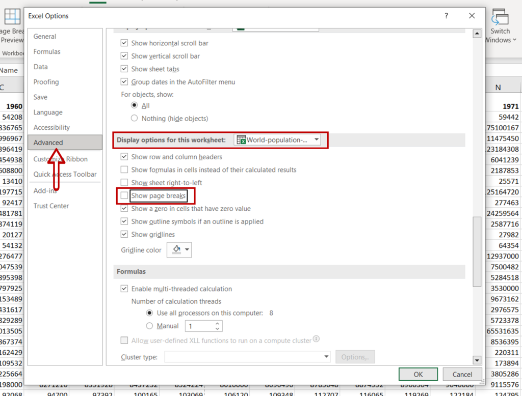 removing-dotted-lines-in-excel