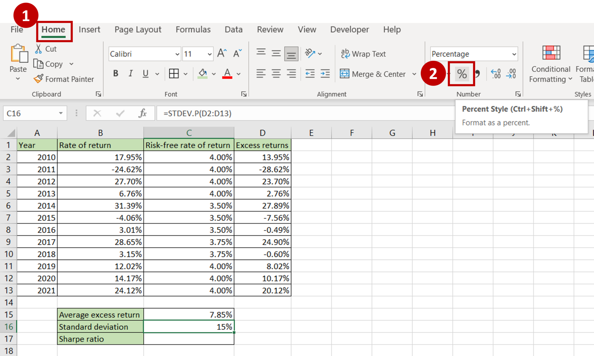 How To Calculate The Sharpe Ratio In Excel