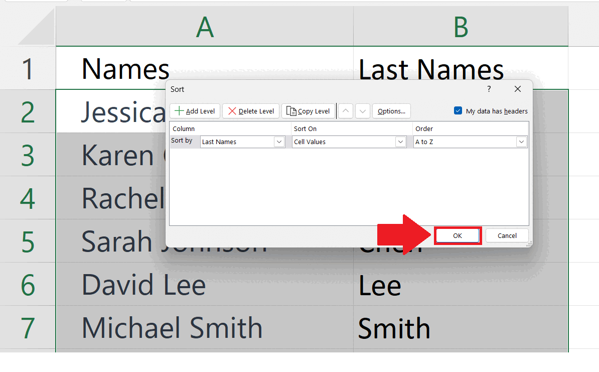 How To Sort Data By Last Names In Microsoft Excel Spreadcheaters 7694